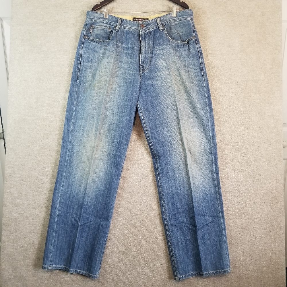 Ecko Unltd Jeans 38x33 Baggy Embroidered Faded Denim Wide Relax Hip Hop Y2K (906